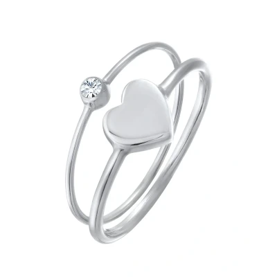 Abbildung von Elli HERZ SOLITÄR Kristall 2ER SET Ring, Damen, Größe: 54, Silber