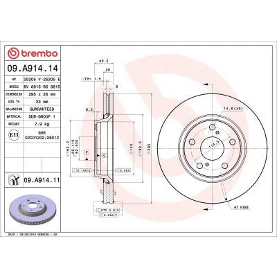 Abbildung von BREMBO COATED DISC LINE 09.A914.11 Bremsscheibe 295 26 5 innenbelüftet beschichtet TOYOTA: Auris Hatchback, Corolla X Saloon