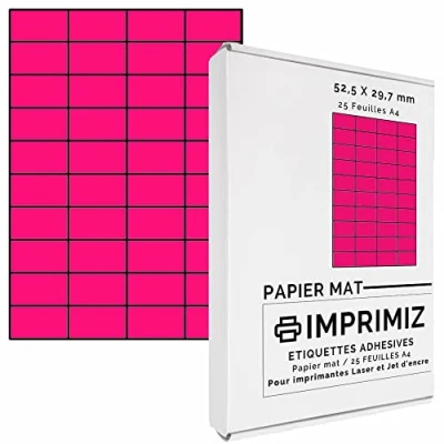 Abbildung von 1000 selbstklebende Etiketten Neonpink, 52,5 x 29,7 mm 40 Etiketten/Blatt 25 Blatt A4 / Papier matt Farbe Für Inkjet/Laser/Kopier Drucker farbig