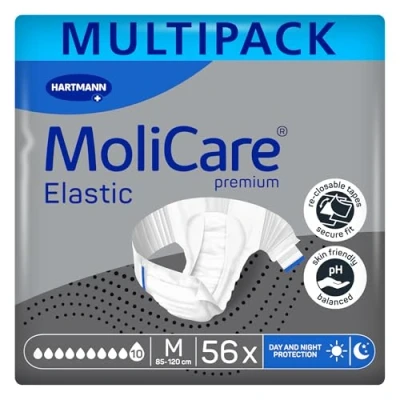 Abbildung von MoliCare Premium Elastic Slip: bei schwerster Inkontinenz für Frauen und Männer; 10 Tropfen, Gr. M (85 120 cm Hüftumfang), 4x14 Stück