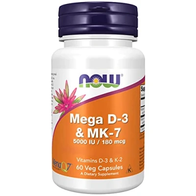 Abbildung von Now Foods Mega D 3 &amp; MK 7, Vitamin D3 und K2, Depot, alle 5 Tage 1 Kapsel, hochdosiert, 60 Kapseln, Laborgeprüft, Glutenfrei, ohne Gentechnik
