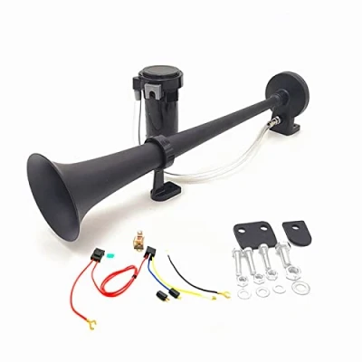 Abbildung von YIYIDA Autohupe car horn 150dB sprecher 450mm lautsprecher chrom zink lufthupe schwarz einzeltrompeten Hupe mit Kompressor Luftpumpe für alle 12 V Fahrzeuge LKW zug PKW van boot SUV motorrad etc