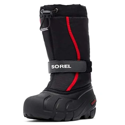 Abbildung von Sorel Childrens Flurry Unisex Snowboot/Winterstiefel für Kinder, Größe: 27, Black/bright red Schuhe