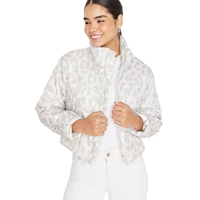 Abbildung von Trendyol Damen Oversize Puffer Animal Print Webstoff Winterjacke Coat, Grau mehrfarbig, L EU