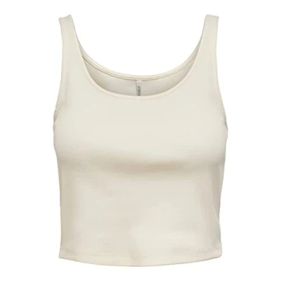Abbildung von ONLY Damen Geripptes Crop Top Kurzes Sleeveless Rundhals Oberteil Bauchfrei Einfarbig ONLNESSA, Farben:Weiß, Größe:L