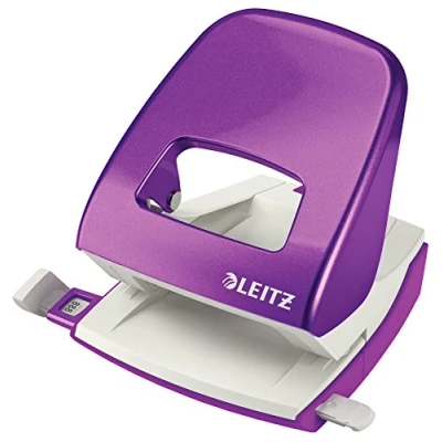 Abbildung von Leitz Büro Locher aus Metall, Für 30 Blatt, Anschlagschiene mit Formatvorgaben, Ergonomisches Design, violett, WOW Serie, 50081062