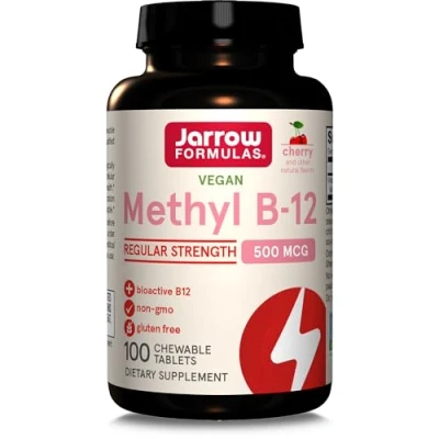 Abbildung von Jarrow Formulas, Methyl B12, 500mcg, mit Kirschgeschmack, 100 vegane Kautabletten, Laborgeprüft, Glutenfrei, Vegetarisch, Sojafrei, Ohne Gentechnik