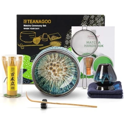 Abbildung von TEANAGOO Matcha Tee Set, Japanisches Schale, Bambusbesen, Schaufel, Sieb, Besenhalter, Besenständer, Besenset N4,Matcha Set