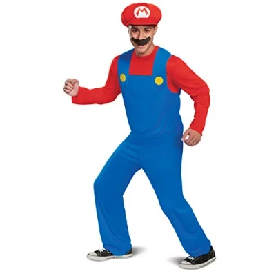 Abbildung von Disguise Herren Mario Kostüm, offizielles Nintendo Super Bros Erwachsenenkostüm mit Hut und Schnurrbart, rot, Medium (38 40) US