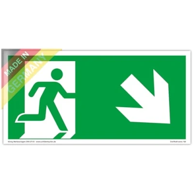 Abbildung von Schild Notausgang extra langnachleuchtend PVC selbstklebend 297x148mm gemäß ASR A1.3 DIN 7010 67510 Notausgangsschild rechts schräg abwärts Fluchtweg Rettungsweg Dreifke® 160