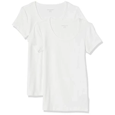Abbildung von Amazon Essentials Damen T Shirt mit Flügelärmeln und U Ausschnitt in schmaler Passform, 2er Pack, Weiß, M