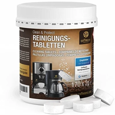 Abbildung von Coffeeano 170 Reinigungstabletten für Kaffeevollautomaten und Kaffeemaschinen. Reinigungstabs Delonghi, Siemens, EQ Series, Jura, Krups, Bosch, Miele, Melitta, WMF uvm.