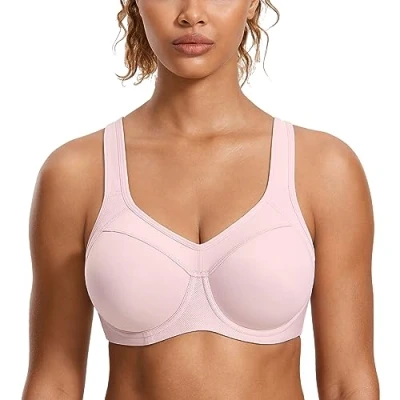 Abbildung von SYROKAN Damen Sport BH Starker Halt Bügel Push Up Ringerrücken Gepolstert Fitness Rhodonit Rosa 85D
