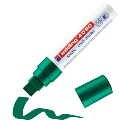 Abbildung von edding 4090 Kreidemarker grün 1 Kreidestift Keilspitze 4 15 mm breiter für Tafel abwischbar zum Beschriften von Fenster, Glas, Spiegel Tafelstift mit deckenden Farben