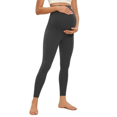 Abbildung von CRZ Yoga Damen Butterluxe Umstandsleggings 64cm Skinny Umstandshose High Waist Schwangerschaft Leggins Mysteriöses Grau 38