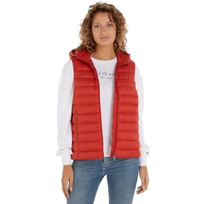 Abbildung von Tommy Hilfiger Damen Weste Padded Global Stripe Steppweste, Rot (Terra Red), XXS