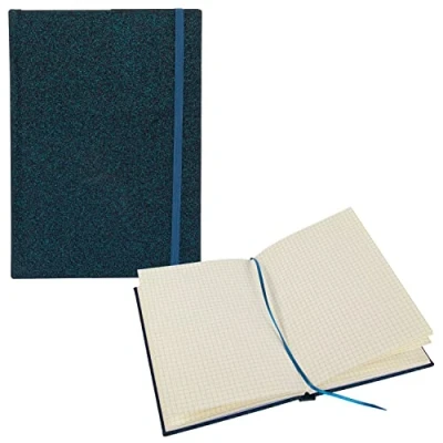 Abbildung von Idena 12255 Notizbuch Glitter, nachtblau, 14 x 20 cm, kariert, 100 g/m², 192 Seiten, mit Froschtasche, Leseband und Gummibandverschluss, 1 Stück