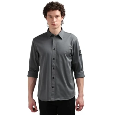 Abbildung von Calvin Klein Jeans Herren Hemd Relaxed Shirt Langarm, Grau (Endless Grey), XXL
