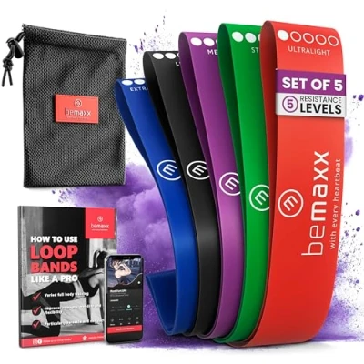 Abbildung von Fitnessband Set Latex/Stoff Loop Resistance Widerstandsbänder + Trainings eBook Gymnastikband Fitness Sport Workout Krafttraining Band elastisch Booty Trainingsband Sportband Miniband Yoga