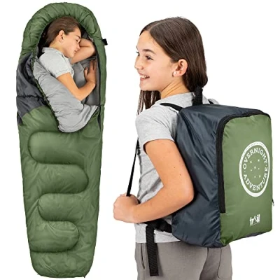 Abbildung von Trail Schlafsack Kinder Mumienschlafsack als 3 Jahreszeiten für Camping 300gsm Jungen und Mädchen mit Leichtem Transportrucksack Khaki