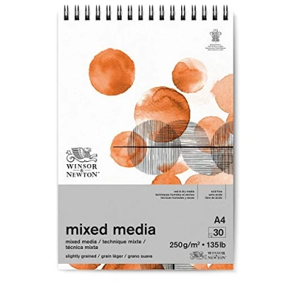 Abbildung von Winsor &amp; Newton 6694002 Mixed Media Papier im Block 30 Blatt DIN A4, 250g/m², FSC, Säurefrei, ohne optische Aufheller, stabil und Alterungsbeständig für alle nassen trockenen Techniken, Weiß