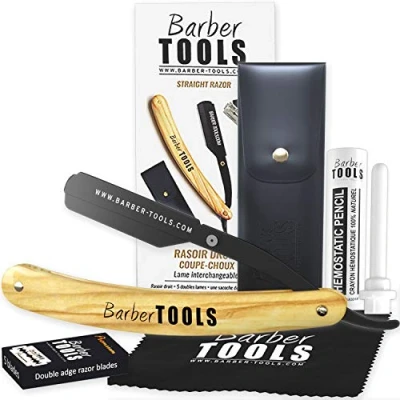 Abbildung von ✮ Barber Tools Rasiermesser Mit austauschbarer Klingen. 5 Rasierklingen (10 einfache Klingen) + Poliertuch Hämostase Stick 10g Lagerung Pu Hämostatischer