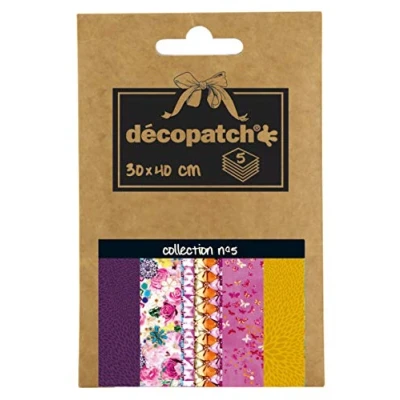 Abbildung von Decopatch Décopatch DP005O Packung Décopocket mit 5 Papierbogen (30 x 40 cm) (gefaltet, 13 9,5 cm, praktisch zum Transportieren und einfach Verwenden) 1 Pack farbig sortiert