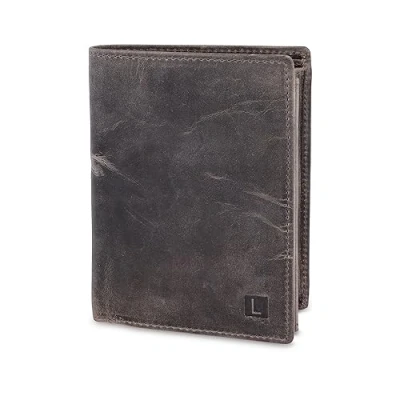 Abbildung von LEDEROW Geldbörse Herren Leder Hunter Grau Hochformat Geldbeutel inkl. Geschenkbox Männer Portemonnaie RFID Schutz mit Münzfach Portmonee Wallet Brieftasche Mann groß (Hunter Grau)