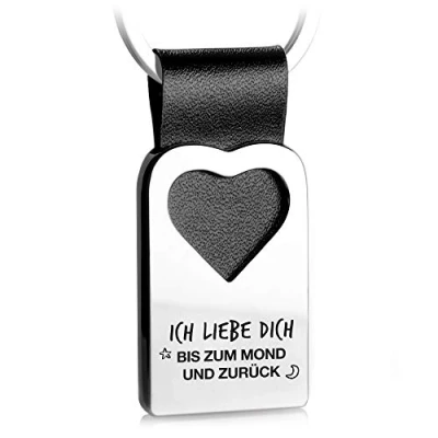 Abbildung von FABACH Herz Schlüsselanhänger mit Gravur aus Leder Glücksbringer Anhänger für Ihren Lieblingsmensch Ich liebe dich bis zum Mond und zurück