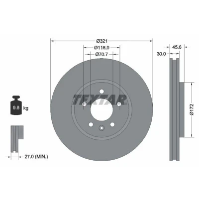 Abbildung von TEXTAR PRO 92256803 Bremsscheibe 321 30 05/06 115 innenbelüftet beschichtet ohne Radbefestigungsbolzen, Radnabe OPEL: Cascada, Zafira C Tourer