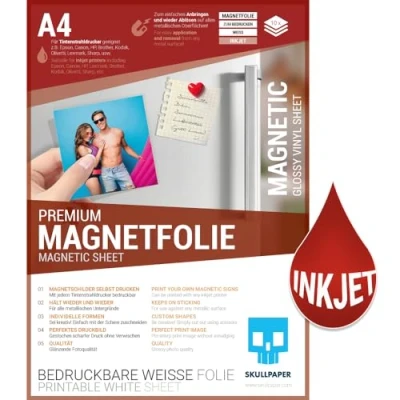 Abbildung von SKULLPAPER® Premium DIY Magnetfolie weiß bedruckbar bemalbar für Inkjet Tintenstrahldrucker (A4 10 Blatt)