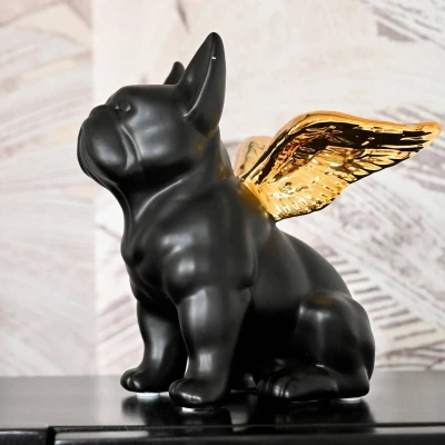 Abbildung von KARE Deko Figur Sitting Angel Dog, schwarz/gold, Steingut