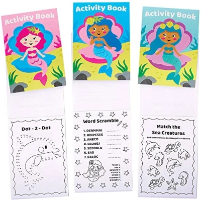 Abbildung von Baker Ross FC954 Meerjungfrau Mini Aktivitäten Bücher 12er Pack, Puzzles und Malen nach Zahlen für Kinder