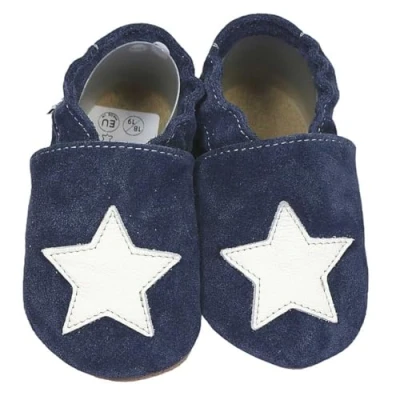 Abbildung von HOBEA Germany Krabbelschuhe für Jungs und Mädchen in verschiedenen Designs, blau mit weißem Stern, Schuhgröße:22/23 (18 24 Monate)
