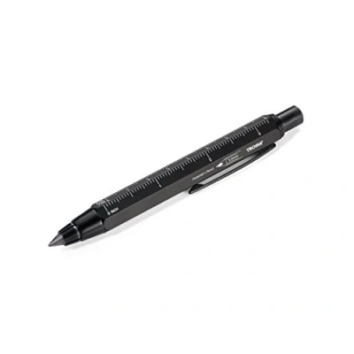 Abbildung von TROIKA ZIMMERMANN 5,6 BLEISTIFT PEN56/BK Fallminen Stift (5,6 mm HB Mine) Zentimeter /Zoll Lineal 1:20m/1:50 m Skala Anspitzer Messing lackiert schwarz das Original von