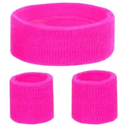Abbildung von KarneLux Neon Schweißbänder Set Retro 80er 90er Outfit Vokuhila Zubehör mit Armbänder und Stirnband Kostüm Accessoire für Damen Herren (Neon Pink)