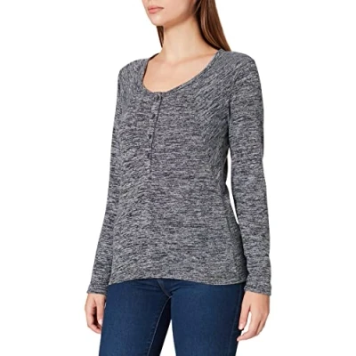 Abbildung von Timezone Damen Slim Henley Longsleeve T Shirt, Black Melange, XS