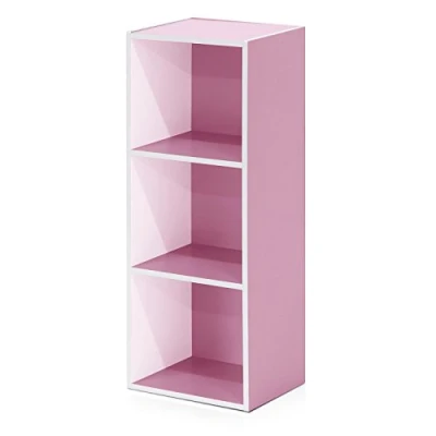 Abbildung von Furinno Luder 3 stufiges Bücherregal mit offenem Regal, Weiß/Rosa