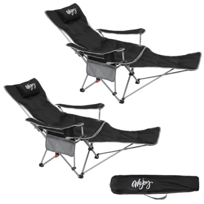 Abbildung von #WEJOY 2 in 1 Campingstuhl Faltbar mit Fußstütze, Gepolstert Liegestuhl Verstellbarer Rückenlehne, Relaxsessel Liege Getränkehalter, für Outdoor Camping Schwarz 2er Set