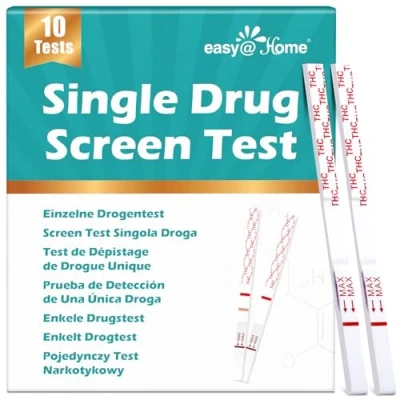 Abbildung von 10 x Drogentests für Cannabis THC im Urin: Easy@Home Marihuana Teststreifen Schneller Haschisch Urintest mit einem Cut off Wert von 50 ng/ml