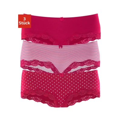 Abbildung von Lascana 3 PACK Slip, Damen, Größe: 40/42, Rot gestreift uni gepunktet