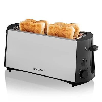 Abbildung von Cloer 3710 Langschlitztoaster für 4 Toastscheiben, 1380 W, integrierter Brötchenaufsatz, Nachhebevorrichtung, Krümelschublade, mattiertes wärmeisoliertes Metallgehäuse