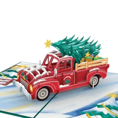 Abbildung von papercrush® Pop Up Karte Weihnachten „Driving Home for Christmas“ Lustige 3D Weihnachtskarte mit Auto &amp; Weihnachtsbaum für Männer (Freund, Papa, Ehemann), Witzige Weihnachtsgrußkarte Automotiv