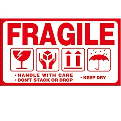 Abbildung von 300 Aufkleber&quot;Fragile. This Way Up. Handle With Care&quot;, &quot;Zerbrechlich&quot; Etiketten, groß 15 x 9CM White red vorsicht glas paketband Stück aufkleber