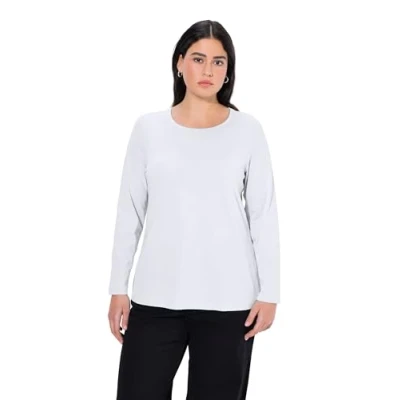 Abbildung von Ulla Popken Damen Langarm shirt, Schneeweiß, 42 44 EU