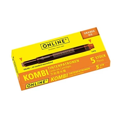 Abbildung von ONLINE Kombi Tintenpatronen, Universal Patronen, kompatibel mit allen gängigen Füllern, auch Lamy Füller, Ersatz Schachtel 5 Großraum Farbe: Orange