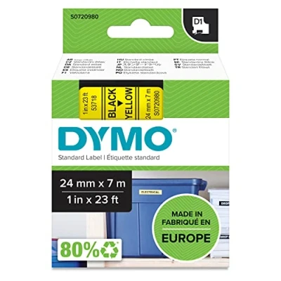 Abbildung von DYMO Original D1 Etikettenband schwarz auf gelb 24 mm x 7 m selbstklebendes Schriftband für LabelManager Beschriftungsgerät
