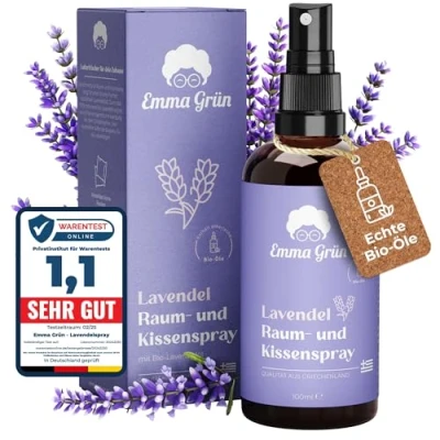 Abbildung von Emma Grün® Lavendelspray &amp; Kissenspray 100ml [BIO QUALITÄT] für Kopfkissen Mit Naturreinem Lavandula Angustifolia Lavendel zum Einschlafen Lavendelöl Spray