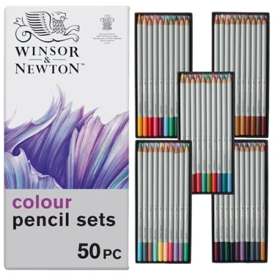 Abbildung von Winsor &amp; Newton 2090008 Studio Collection Farbstifte im Set 50 lebendige Farben Metallkasten, bruchsicher, weiche Farbabgabe, Malstifte für Erwachsene Künstler
