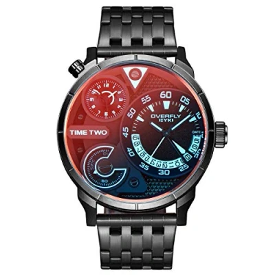 Abbildung von Alienwork Armbanduhr Herren Schwarz Edelstahl Metallarmband Kalender Datum Multi Zeitzonen XL Große